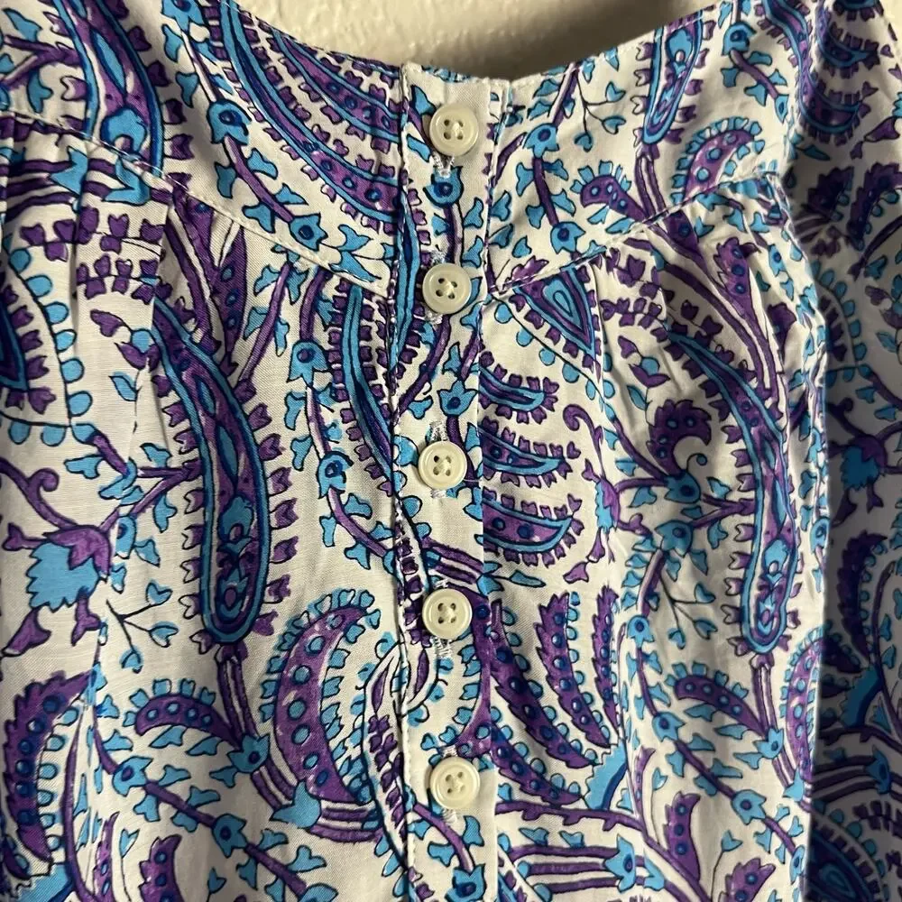 J.Crew Tiered Cotton Voile Purple Paisley Print Maxi Dress Size XS